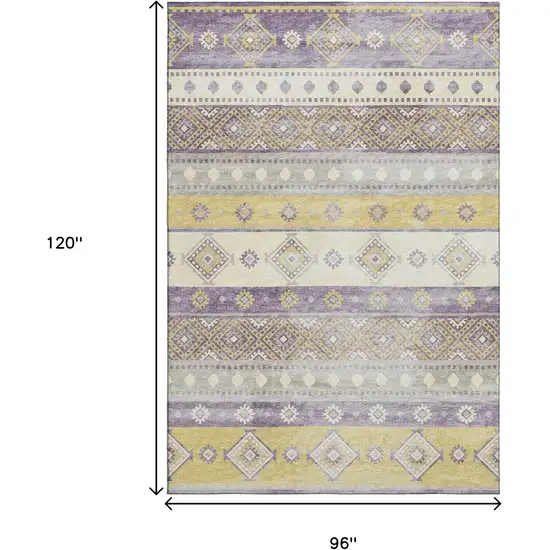 Purple Ivory And Gold Tribal Washable Area Rug With UV Protection Photo 3