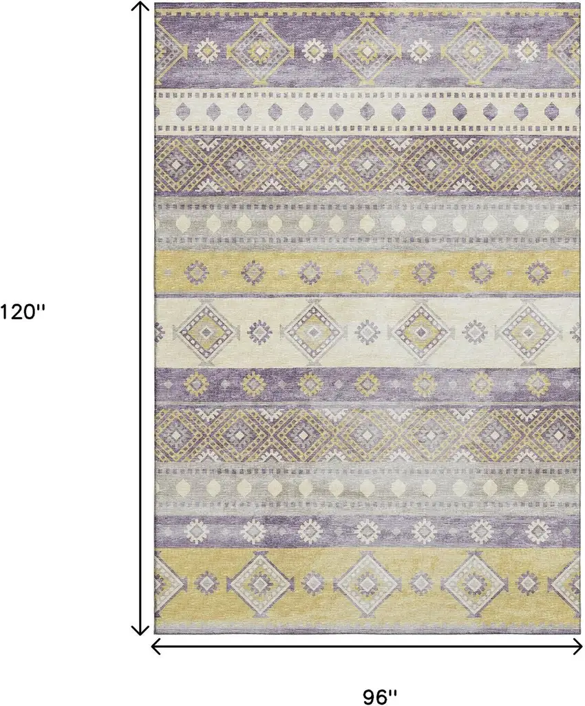Purple Ivory And Gold Tribal Washable Area Rug With UV Protection Photo 3