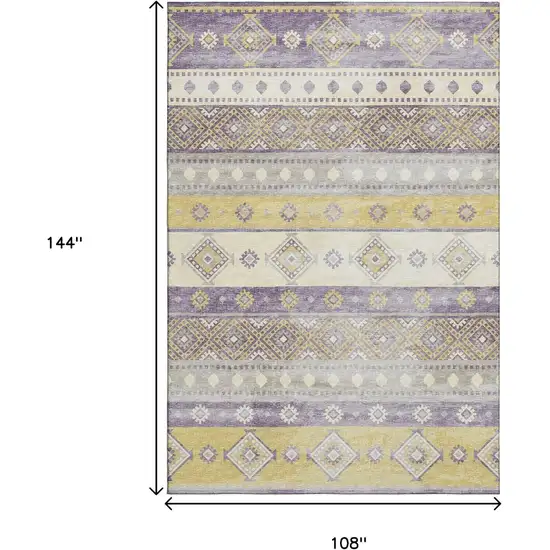 Purple Ivory And Gold Tribal Washable Area Rug With UV Protection Photo 3