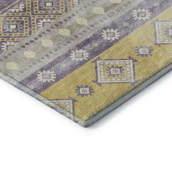 Purple Ivory And Gold Tribal Washable Area Rug With UV Protection Photo 8