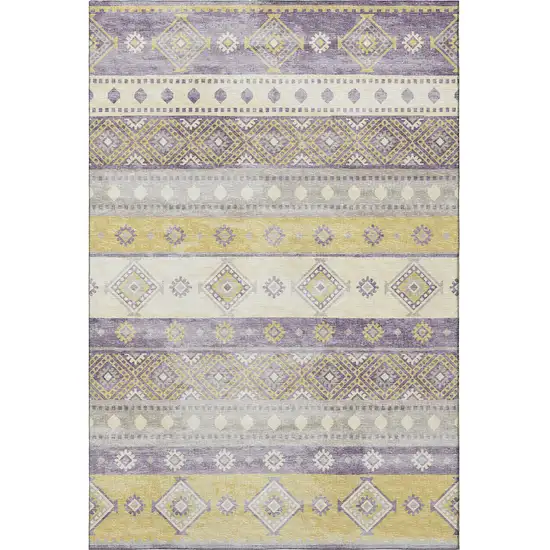 Purple Ivory And Gold Tribal Washable Area Rug With UV Protection Photo 6