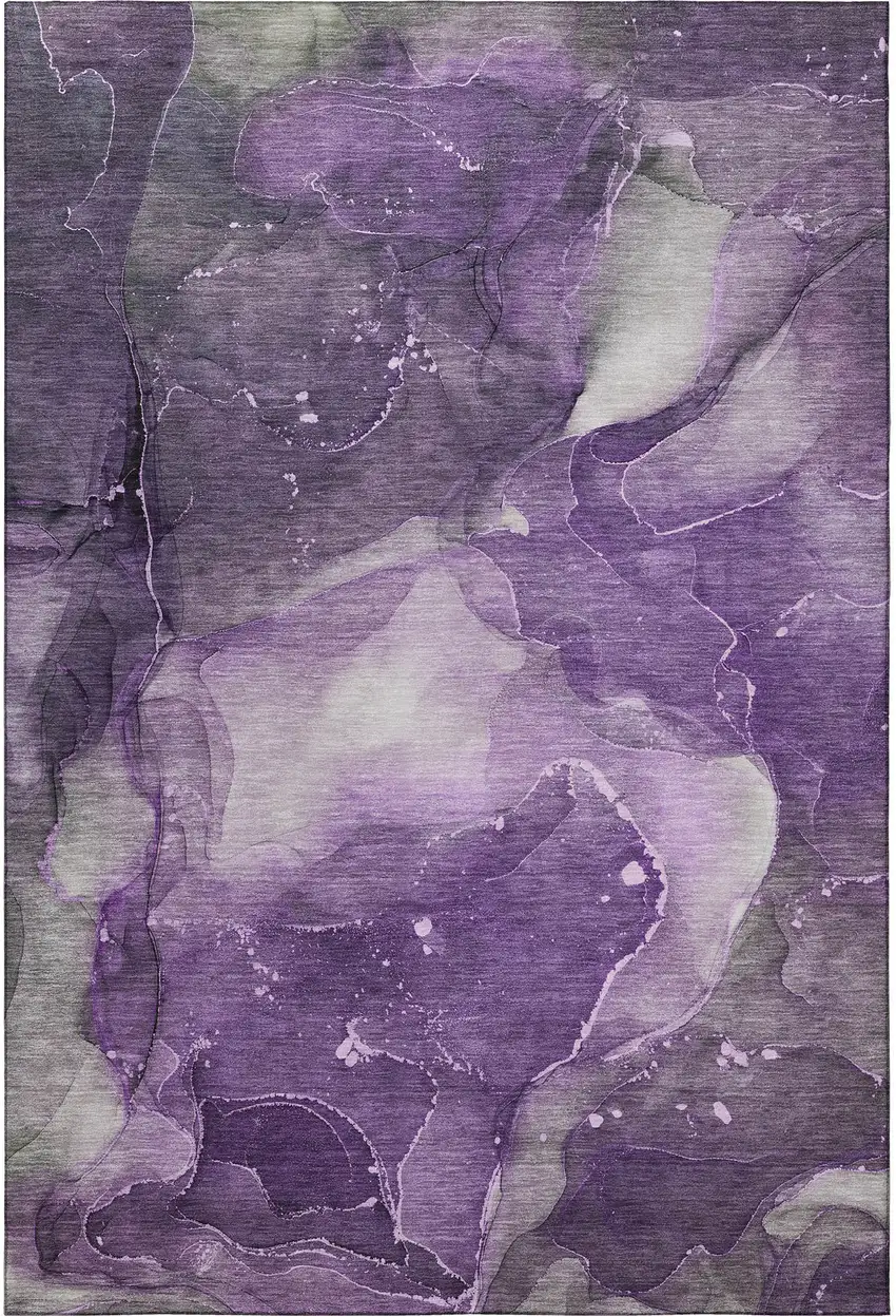 Purple Ivory And Gray Abstract Washable Area Rug With UV Protection Photo 4