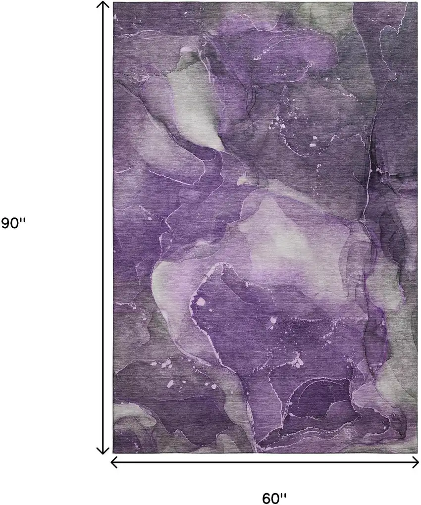 Purple Ivory And Gray Abstract Washable Area Rug With UV Protection Photo 3