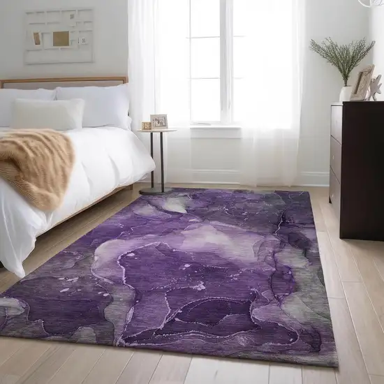 Purple Ivory And Gray Abstract Washable Area Rug With UV Protection Photo 5