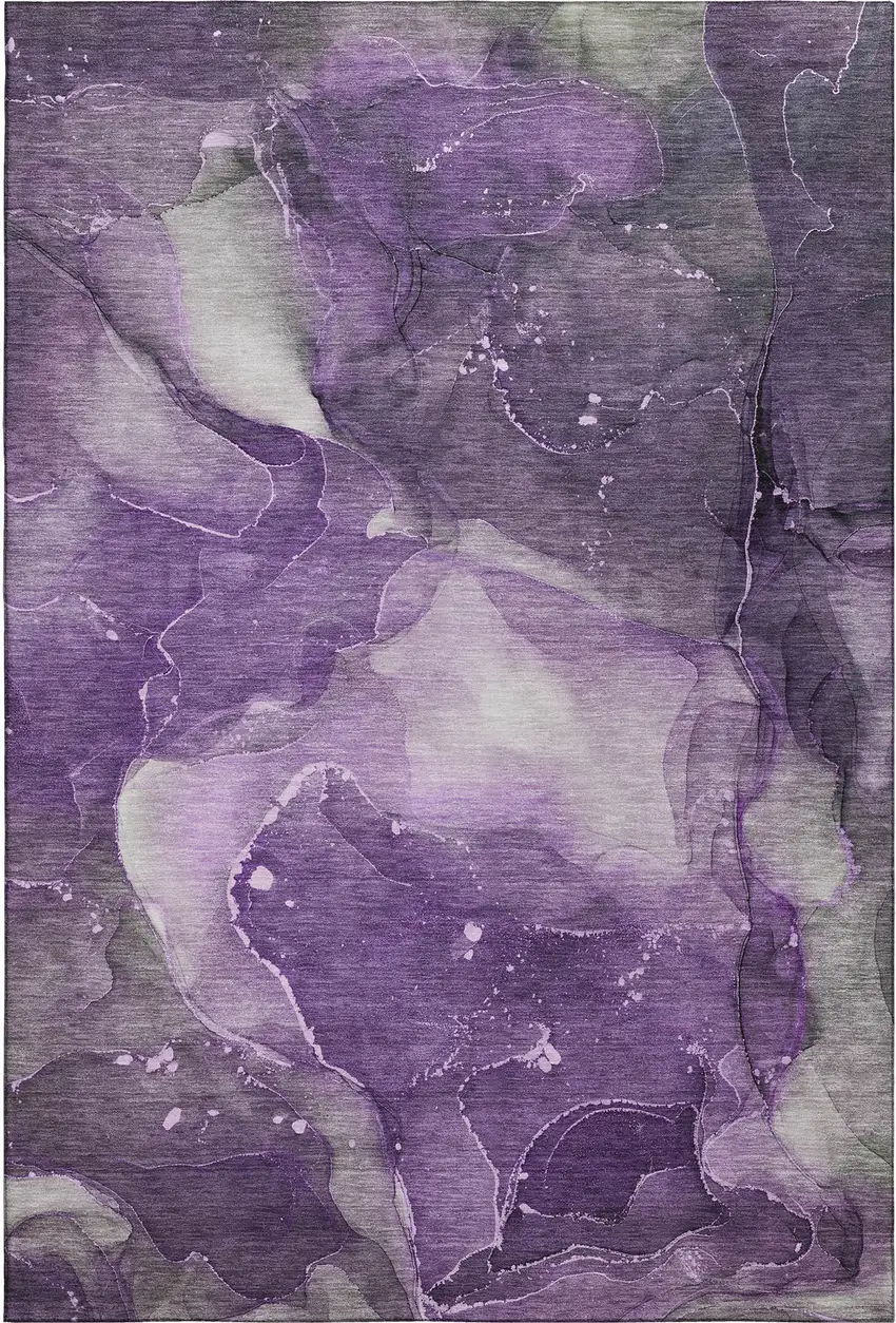 Purple Ivory And Gray Abstract Washable Area Rug With UV Protection Photo 1