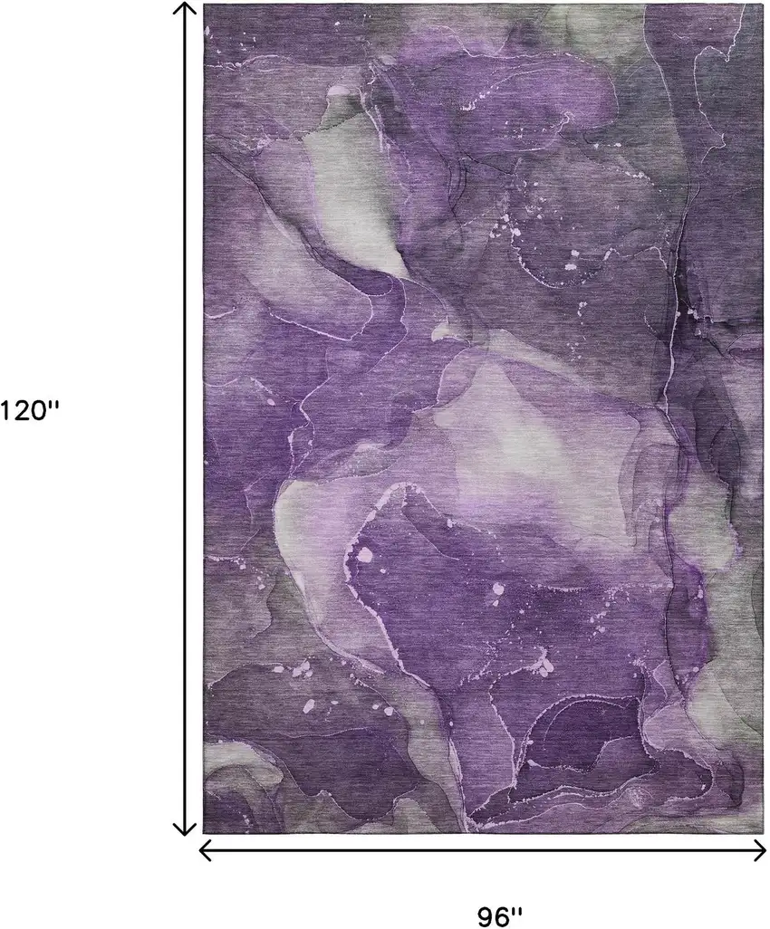 Purple Ivory And Gray Abstract Washable Area Rug With UV Protection Photo 3