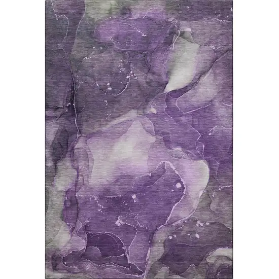 Purple Ivory And Gray Abstract Washable Area Rug With UV Protection Photo 3