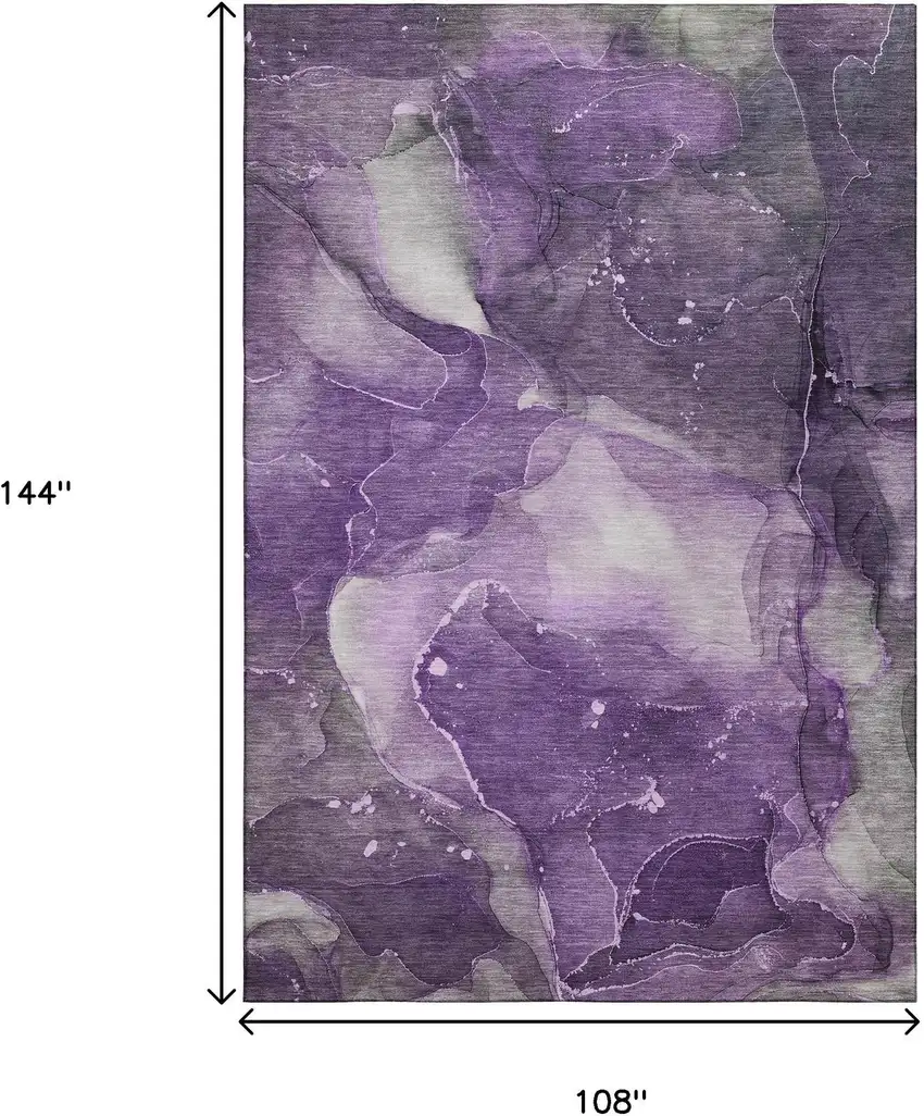 Purple Ivory And Gray Abstract Washable Area Rug With UV Protection Photo 3