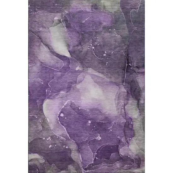 Purple Ivory And Gray Abstract Washable Area Rug With UV Protection Photo 2