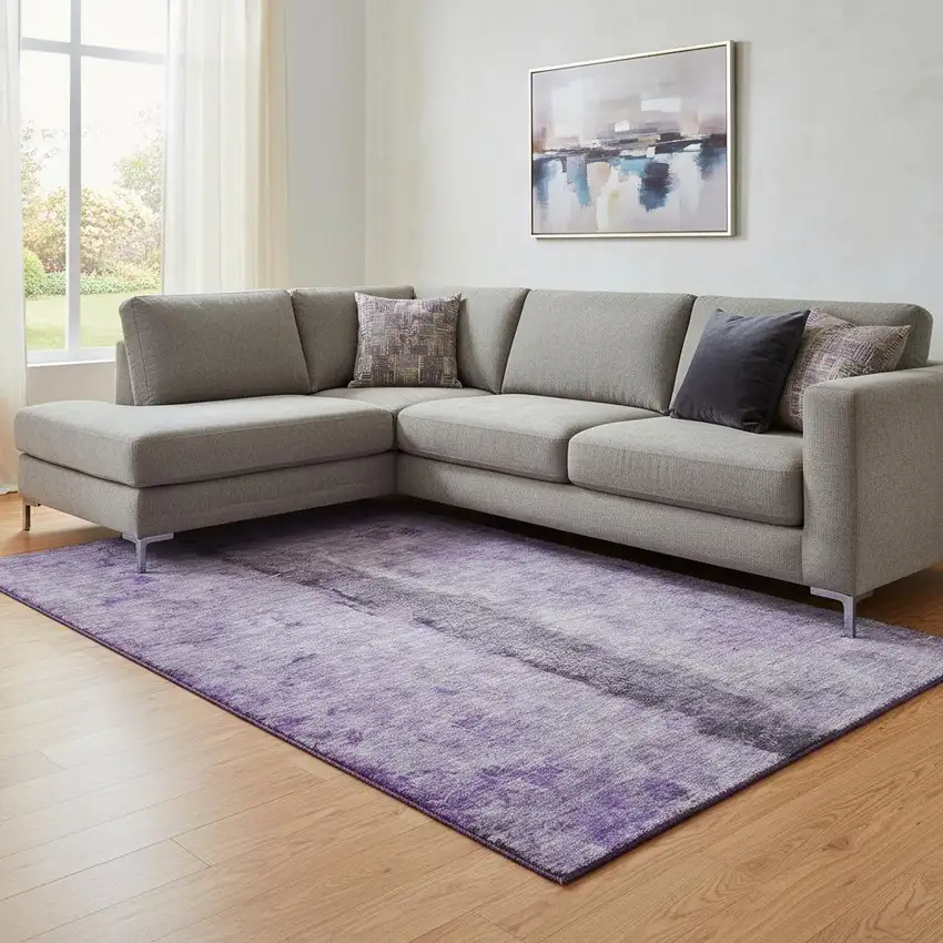 Purple Ivory And Gray Abstract Washable Area Rug With UV Protection Photo 1