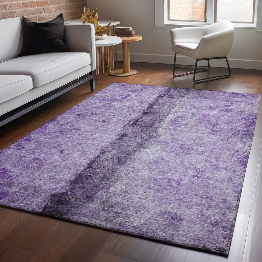 Purple Ivory And Gray Abstract Washable Area Rug With UV Protection Photo 2