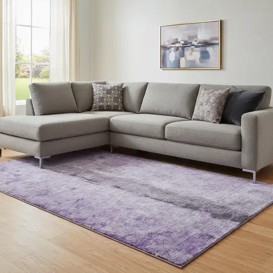 Purple Ivory And Gray Abstract Washable Area Rug With UV Protection Photo 1