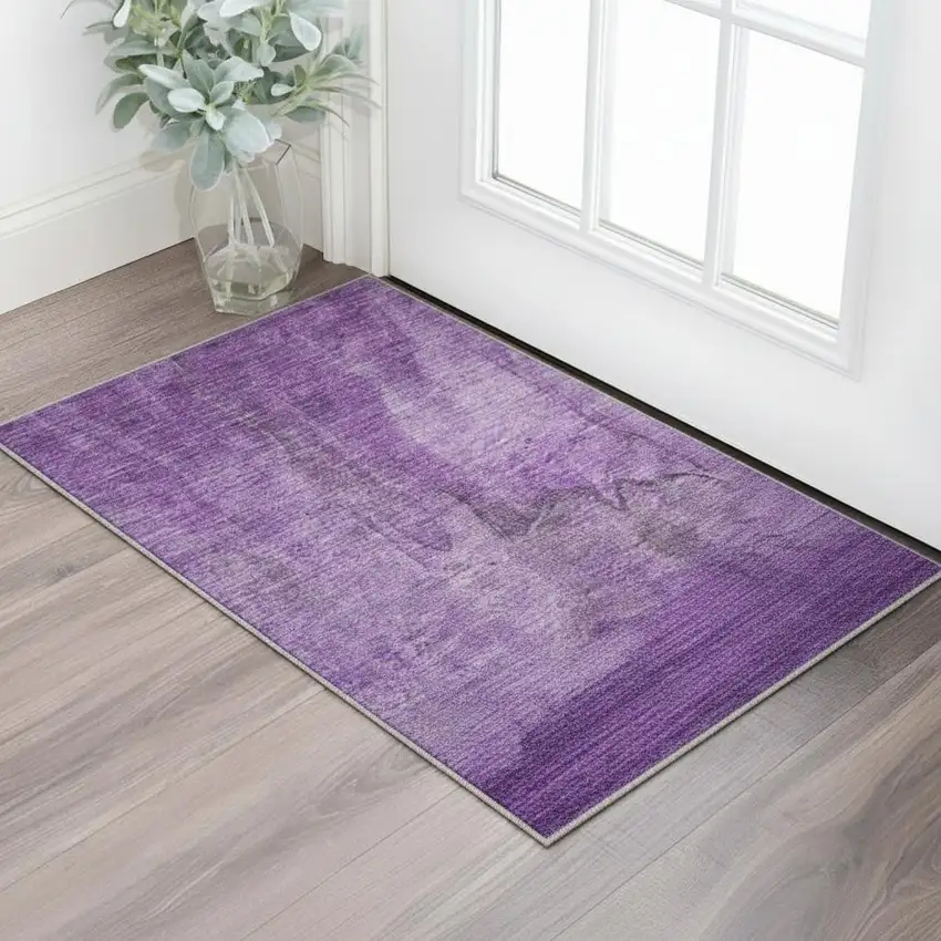 Purple Ivory And Gray Abstract Washable Area Rug With UV Protection Photo 2