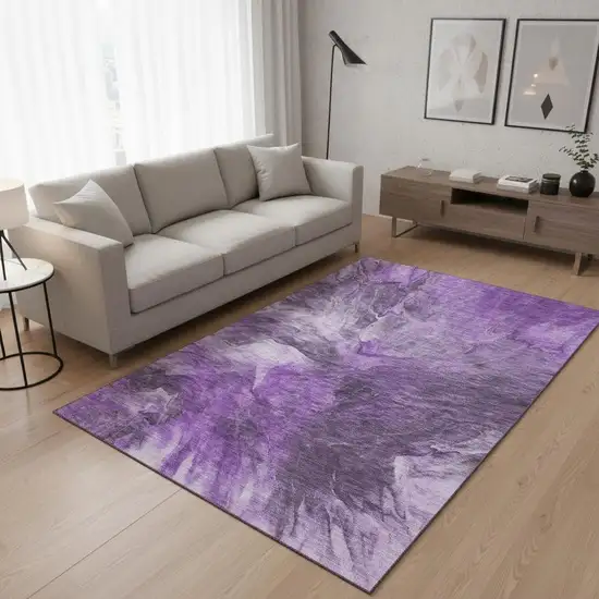 Purple Ivory And Gray Abstract Washable Area Rug With UV Protection Photo 2