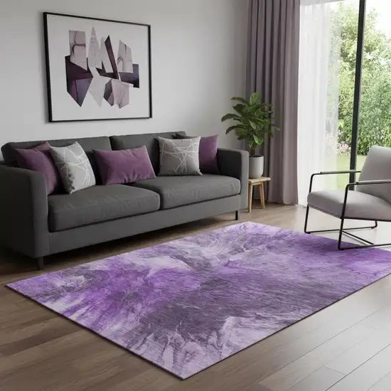 Purple Ivory And Gray Abstract Washable Area Rug With UV Protection Photo 1