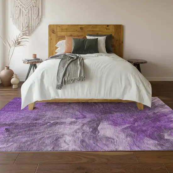 Purple Ivory And Gray Abstract Washable Area Rug With UV Protection Photo 4