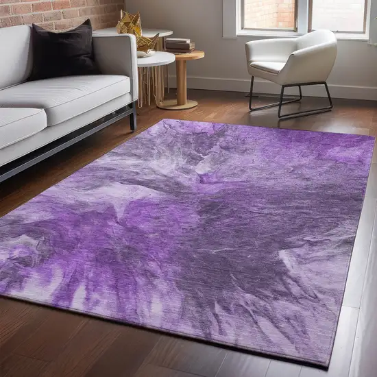 Purple Ivory And Gray Abstract Washable Area Rug With UV Protection Photo 6