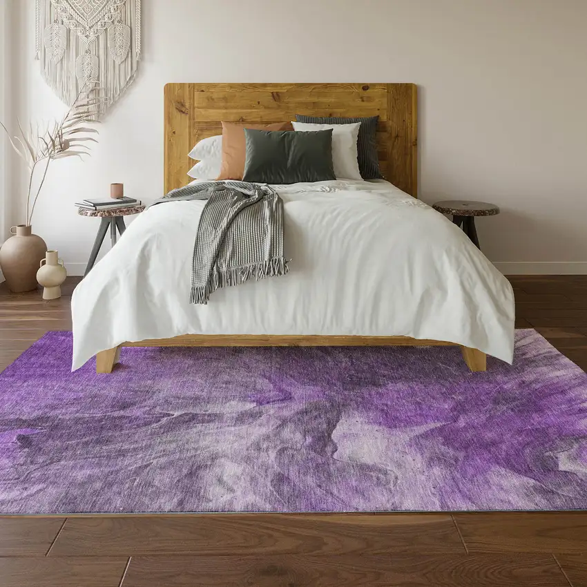 Purple Ivory And Gray Abstract Washable Area Rug With UV Protection Photo 5