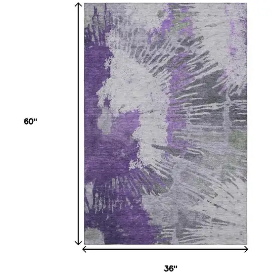 Purple Ivory And Gray Abstract Washable Area Rug With UV Protection Photo 5