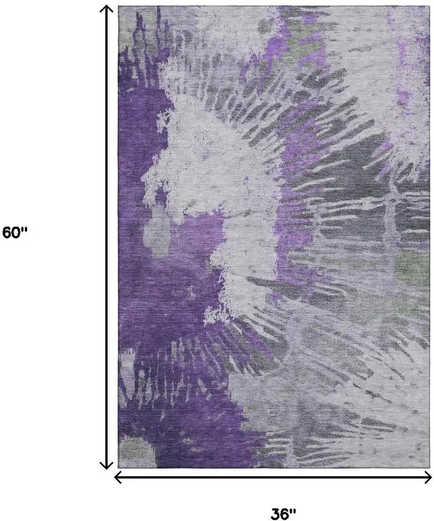 Purple Ivory And Gray Abstract Washable Area Rug With UV Protection Photo 5