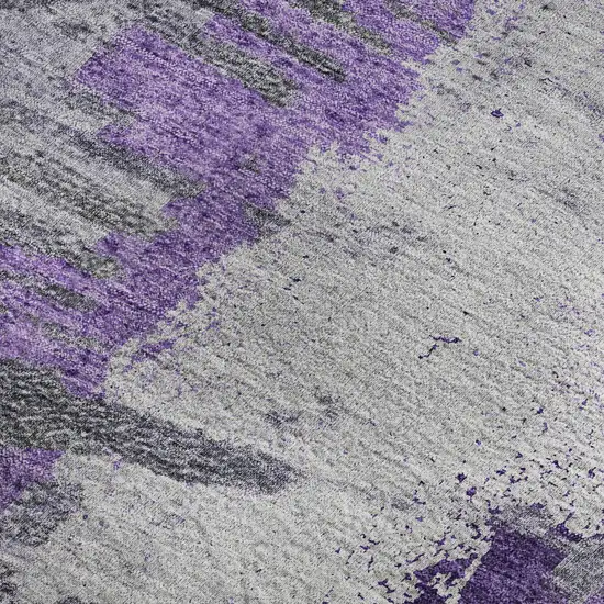 Purple Ivory And Gray Abstract Washable Area Rug With UV Protection Photo 6