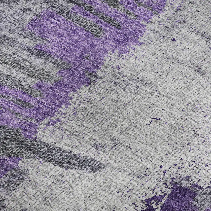 Purple Ivory And Gray Abstract Washable Area Rug With UV Protection Photo 6
