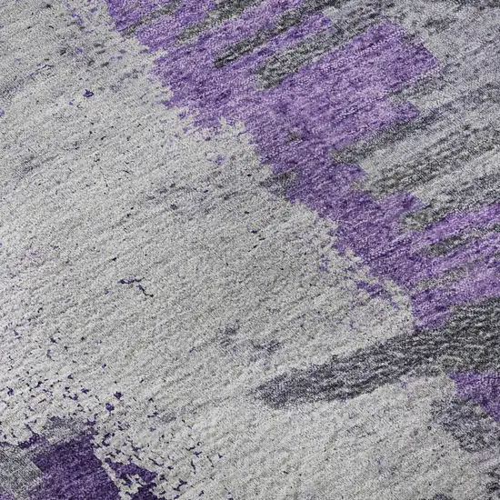 Purple Ivory And Gray Abstract Washable Area Rug With UV Protection Photo 8