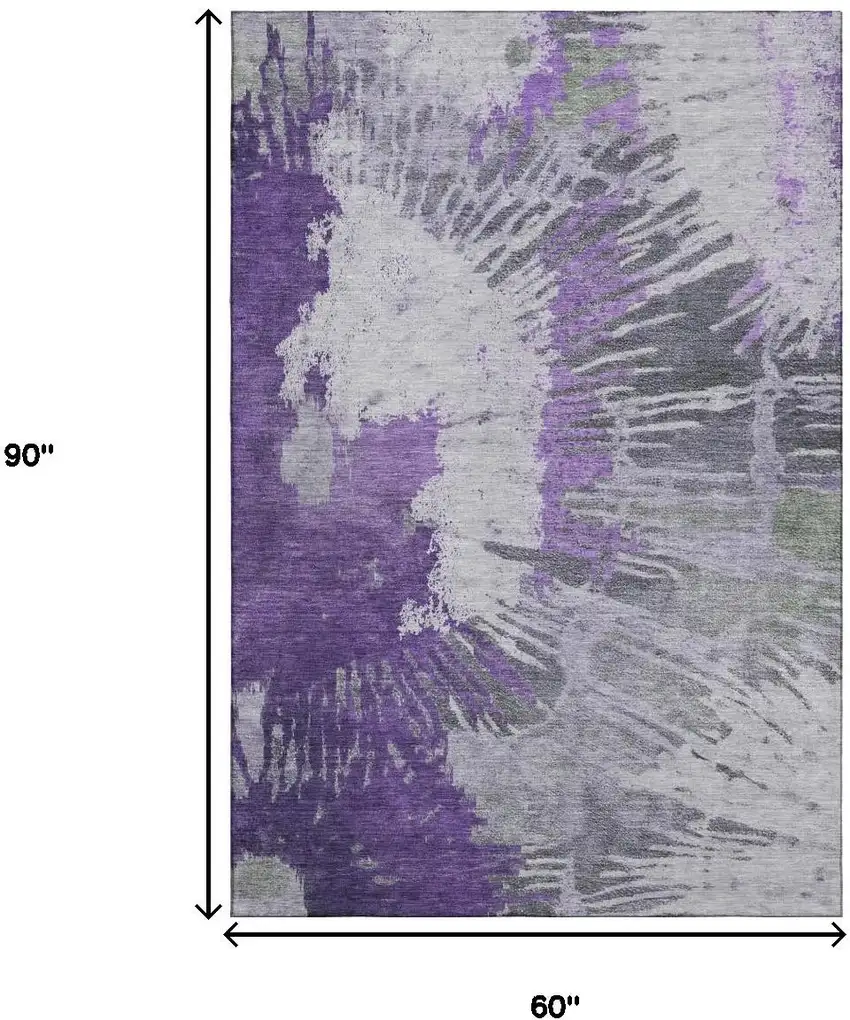 Purple Ivory And Gray Abstract Washable Area Rug With UV Protection Photo 5