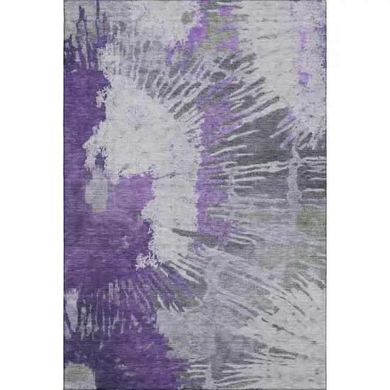 Purple Ivory And Gray Abstract Washable Area Rug With UV Protection Photo 1