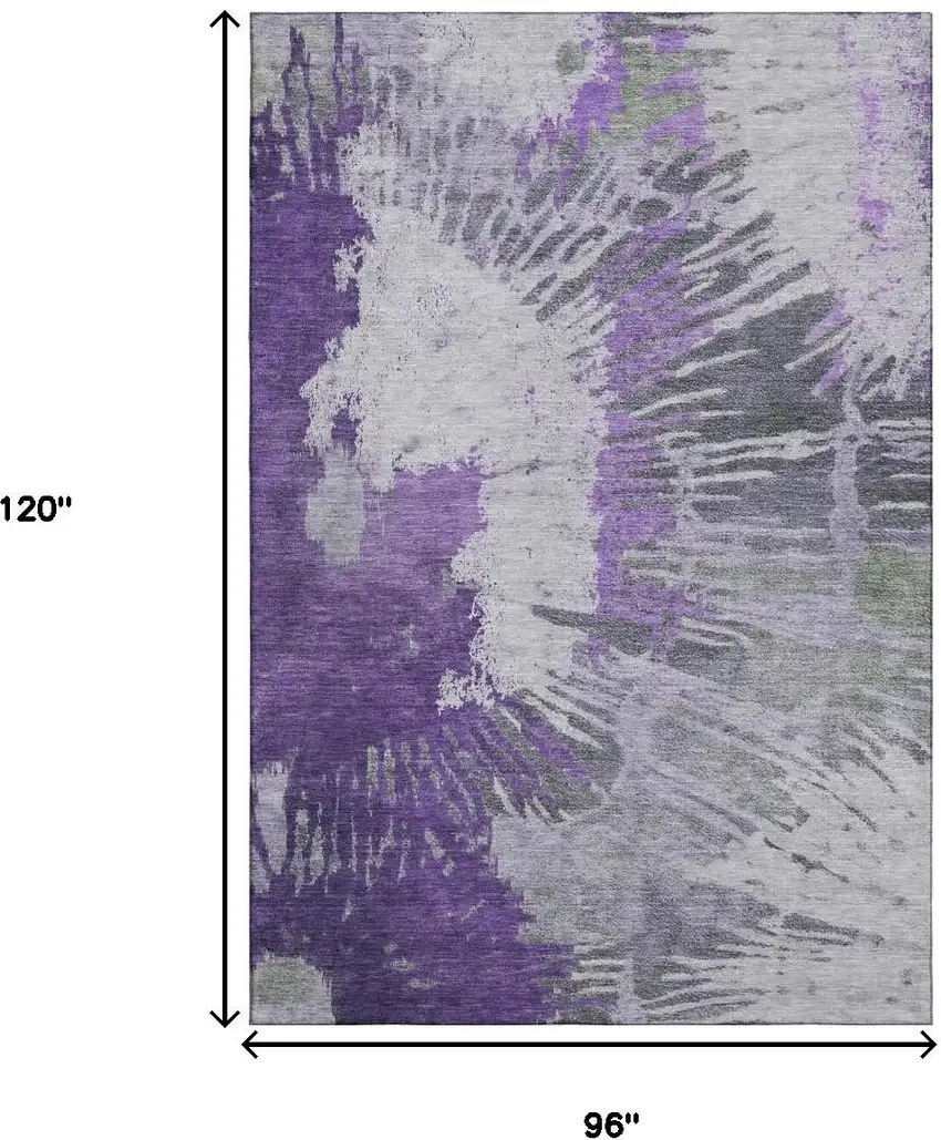 Purple Ivory And Gray Abstract Washable Area Rug With UV Protection Photo 6