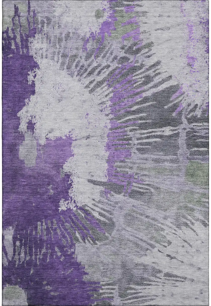 Purple Ivory And Gray Abstract Washable Area Rug With UV Protection Photo 1
