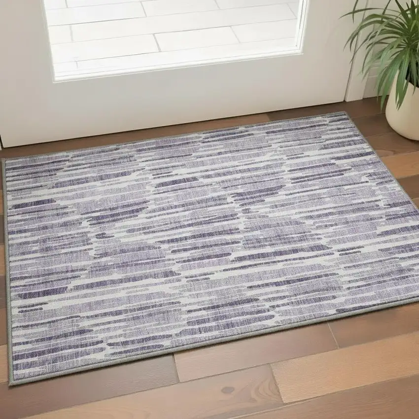 Purple Ivory And Gray Abstract Washable Area Rug With UV Protection Photo 2