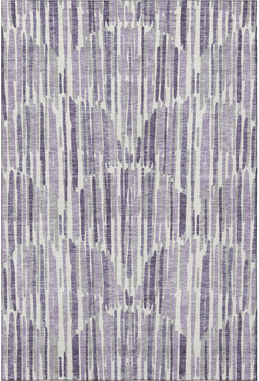 Purple Ivory And Gray Abstract Washable Area Rug With UV Protection Photo 4