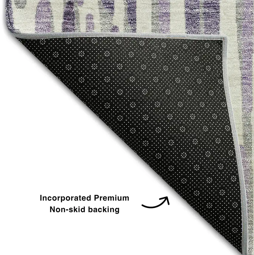 Purple Ivory And Gray Abstract Washable Area Rug With UV Protection Photo 7