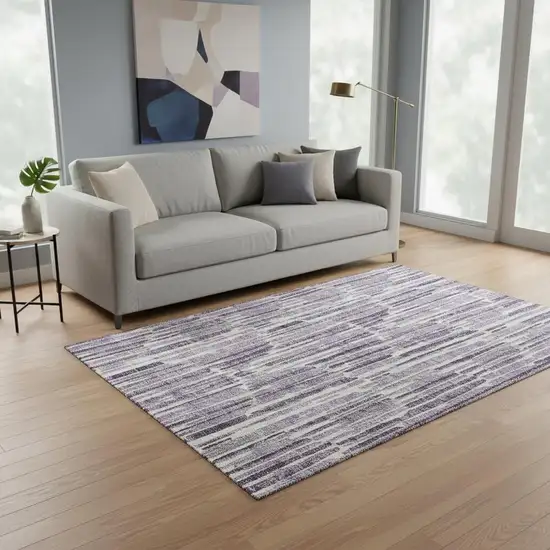 Purple Ivory And Gray Abstract Washable Area Rug With UV Protection Photo 2