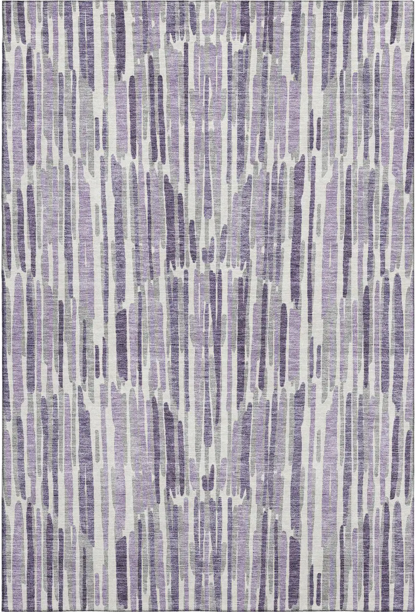 Purple Ivory And Gray Abstract Washable Area Rug With UV Protection Photo 1