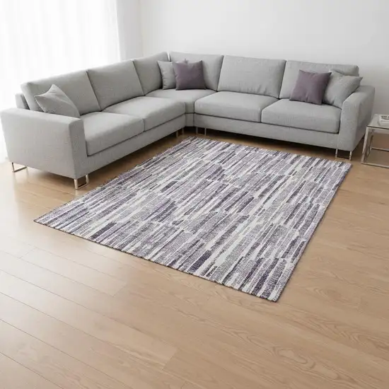 Purple Ivory And Gray Abstract Washable Area Rug With UV Protection Photo 2