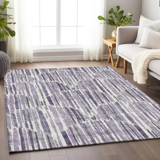 Purple Ivory And Gray Abstract Washable Area Rug With UV Protection Photo 5