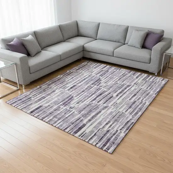Purple Ivory And Gray Abstract Washable Area Rug With UV Protection Photo 2