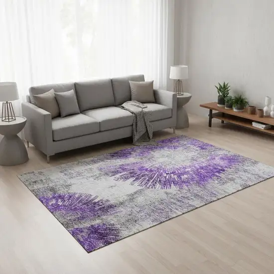 Purple Ivory And Gray Abstract Washable Area Rug With UV Protection Photo 2
