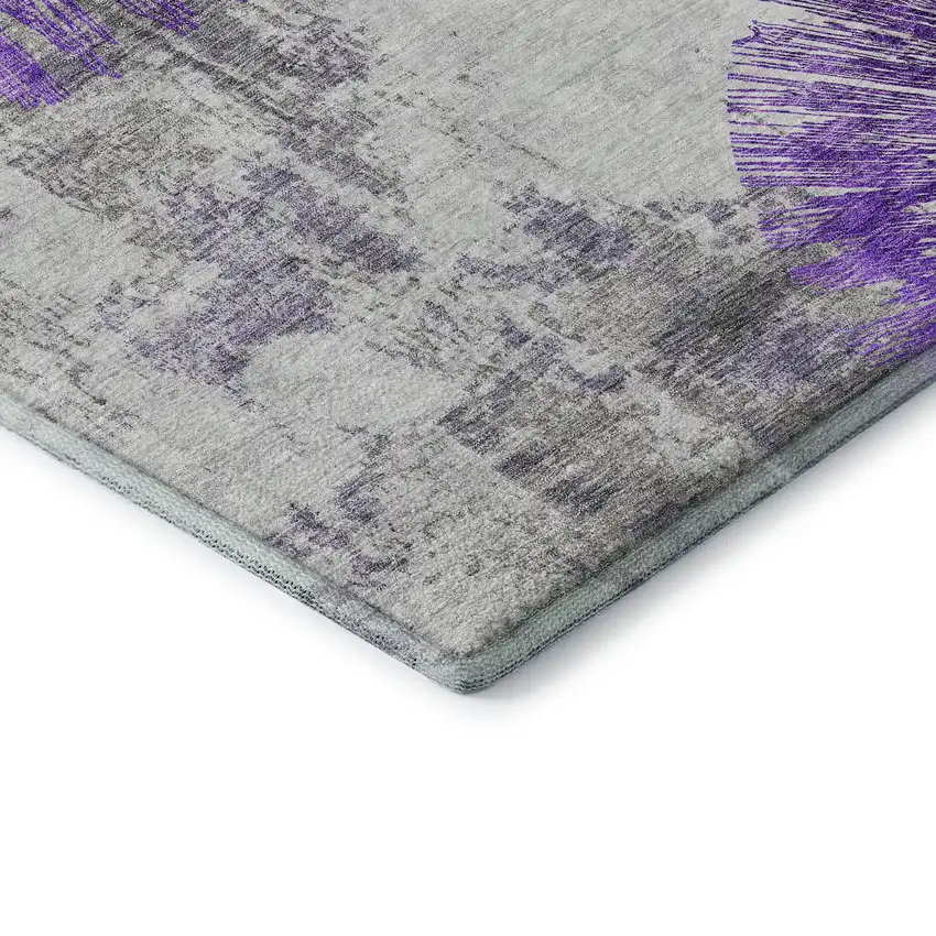 Purple Ivory And Gray Abstract Washable Area Rug With UV Protection Photo 7