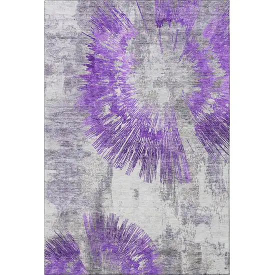 Purple Ivory And Gray Abstract Washable Area Rug With UV Protection Photo 3