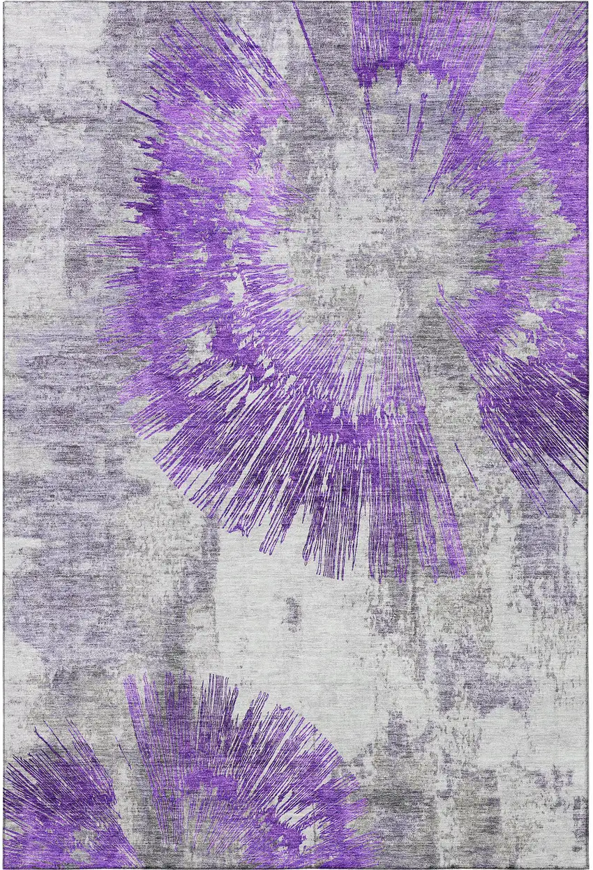 Purple Ivory And Gray Abstract Washable Area Rug With UV Protection Photo 3