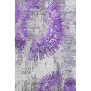 Photo of Purple Ivory And Gray Abstract Washable Area Rug With UV Protection