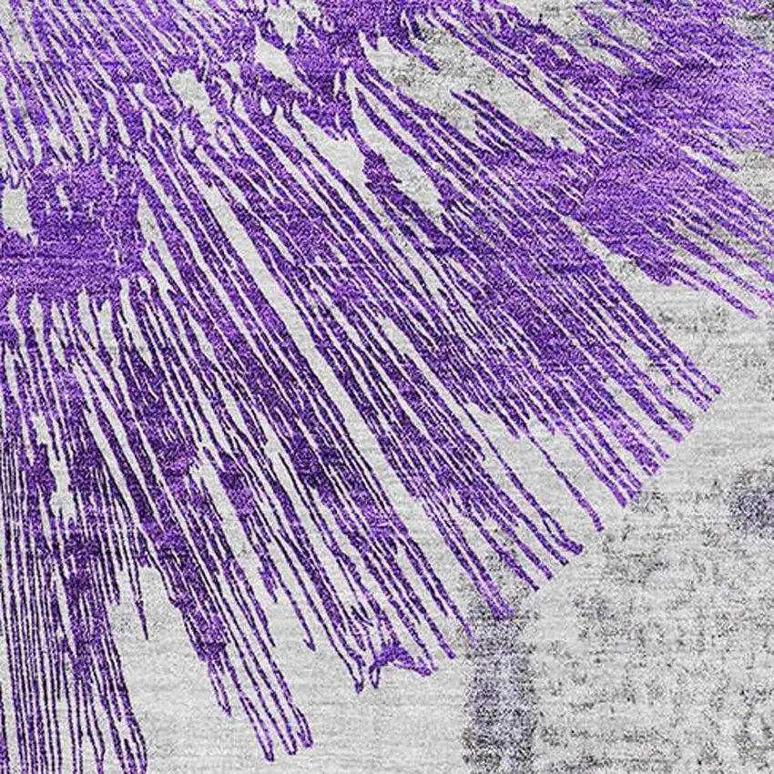 Purple Ivory And Gray Abstract Washable Area Rug With UV Protection Photo 3