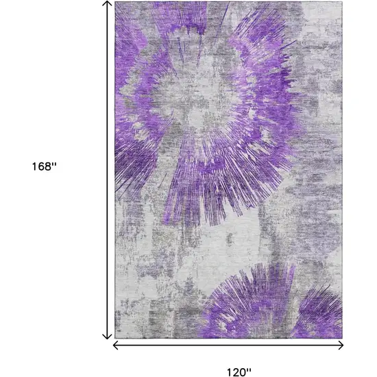 Purple Ivory And Gray Abstract Washable Area Rug With UV Protection Photo 3