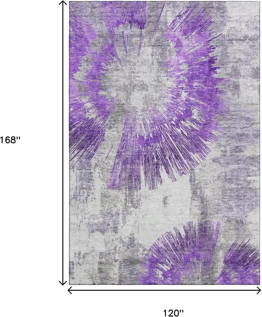 Purple Ivory And Gray Abstract Washable Area Rug With UV Protection Photo 3