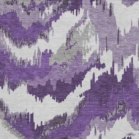 Purple Ivory And Gray Abstract Washable Area Rug With UV Protection Photo 4