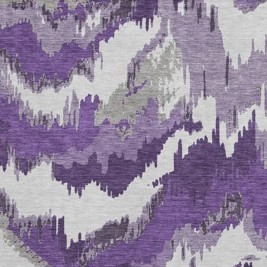 Purple Ivory And Gray Abstract Washable Area Rug With UV Protection Photo 4