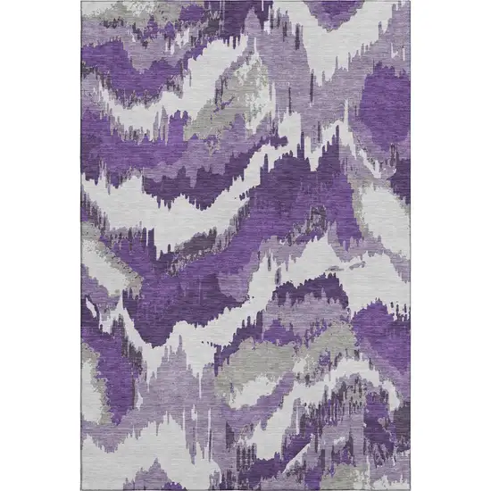 Purple Ivory And Gray Abstract Washable Area Rug With UV Protection Photo 2